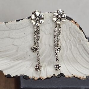 Lois Hill 925 Silver Flower Drop Rope Earrings RARE